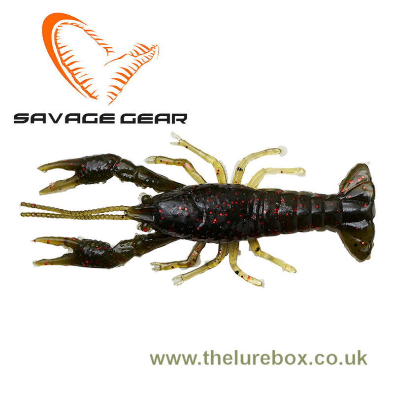 Perfect crawfish imitation that will stand up on the bottom like a defensive crayfish, due to it's buoyant material. Realistic legs and pinchers made of soft durable plastic. this one is black with blue glitter speckle