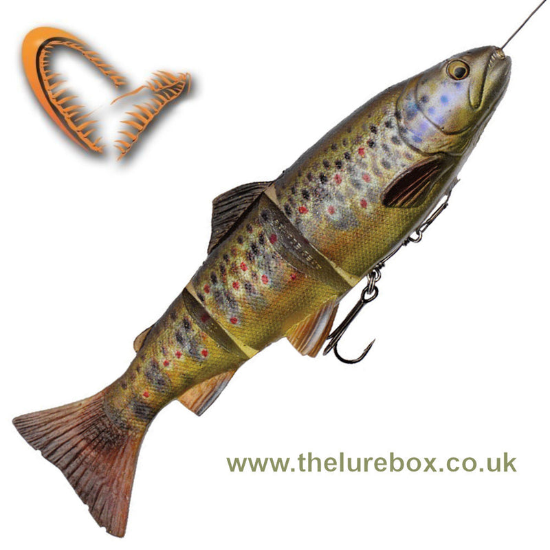 A really realistic 3d scanned imitation of a real brown smolt trout. With it's soft segmented body it moves really nicely in the water like a real fish. The trace passes through the body making the line through system that is great at stopping fish shaking the hook. Natural colours and added scent.