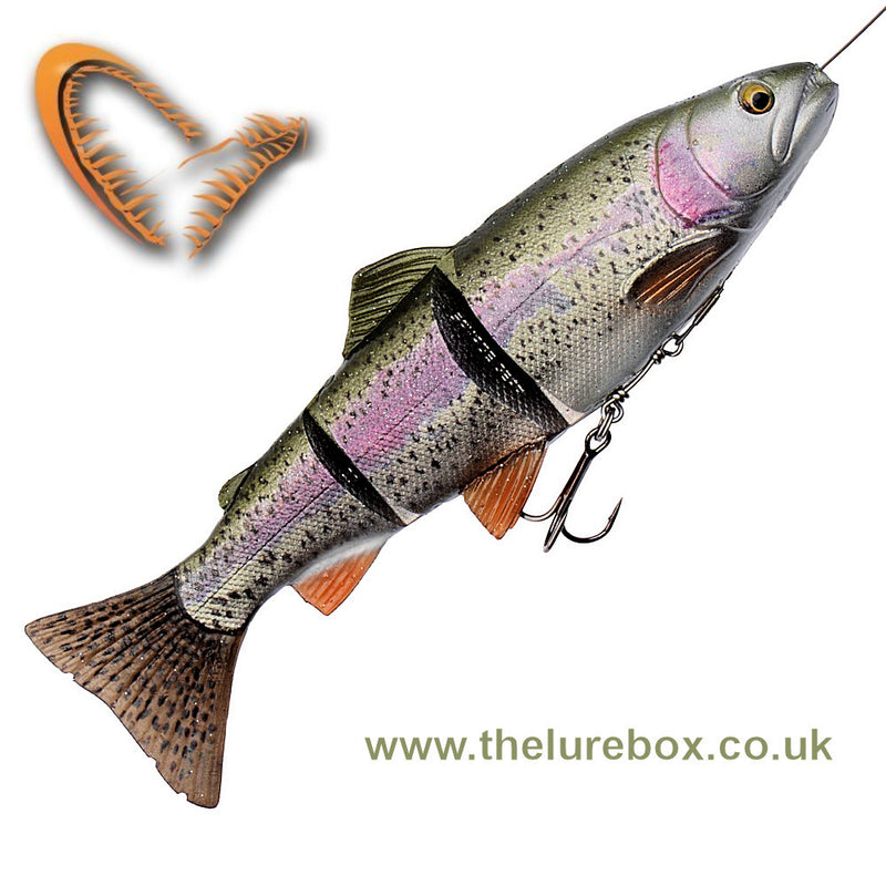 A really realistic 3d scanned imitation of a real rainbow trout. With it's soft segmented body it moves really nicely in the water like a real fish. The trace passes through the body making the line through system that is great at stopping fish shaking the hook. Natural colours and added scent.
